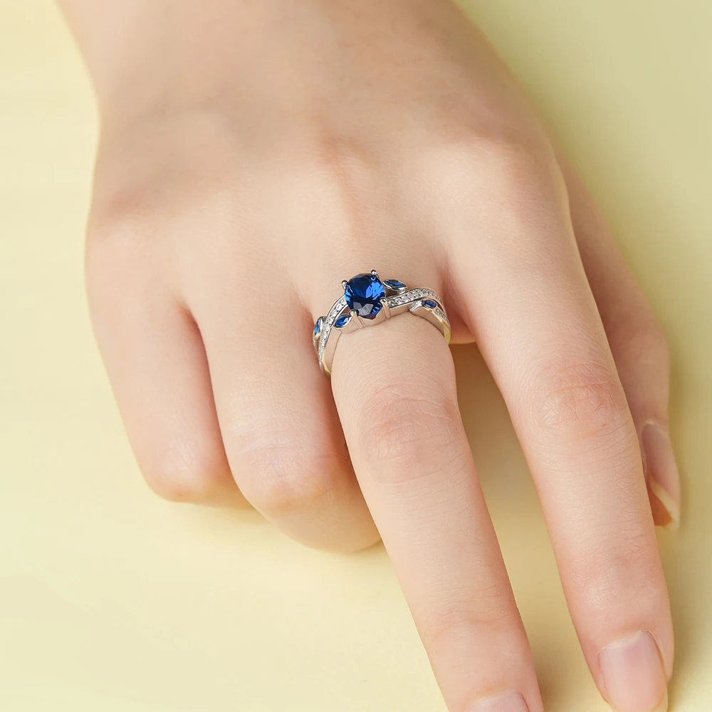 

TongLin hot sale sterling s925 silver ring oval sapphire jewelry for women