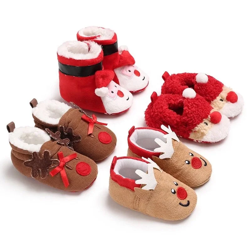 

Cute Winter Infant Bean Boots Baby Christmas Reindeer Slippers Shoes