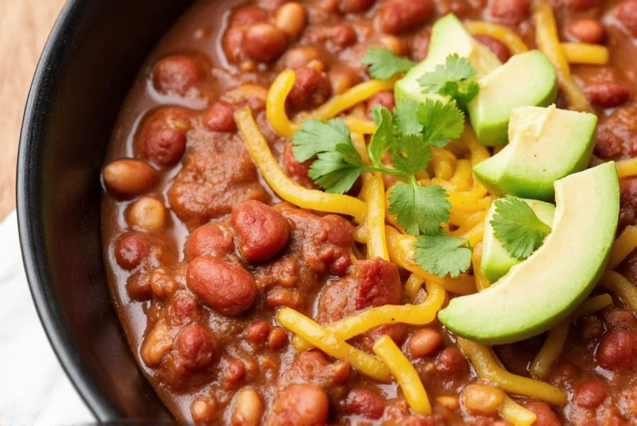 Pot of spicy chili with beans