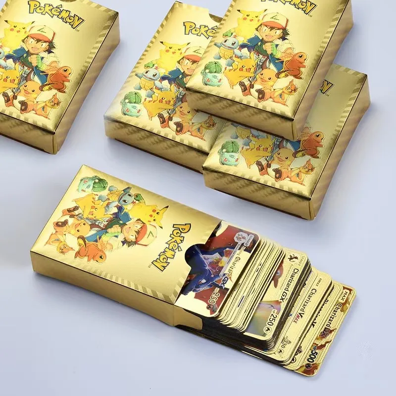 

Ready to Ship Charizard Pikachu Vmax Rainbow Trading Gold Foil Cards Game Golden High Quality Playing PVC Game Cards