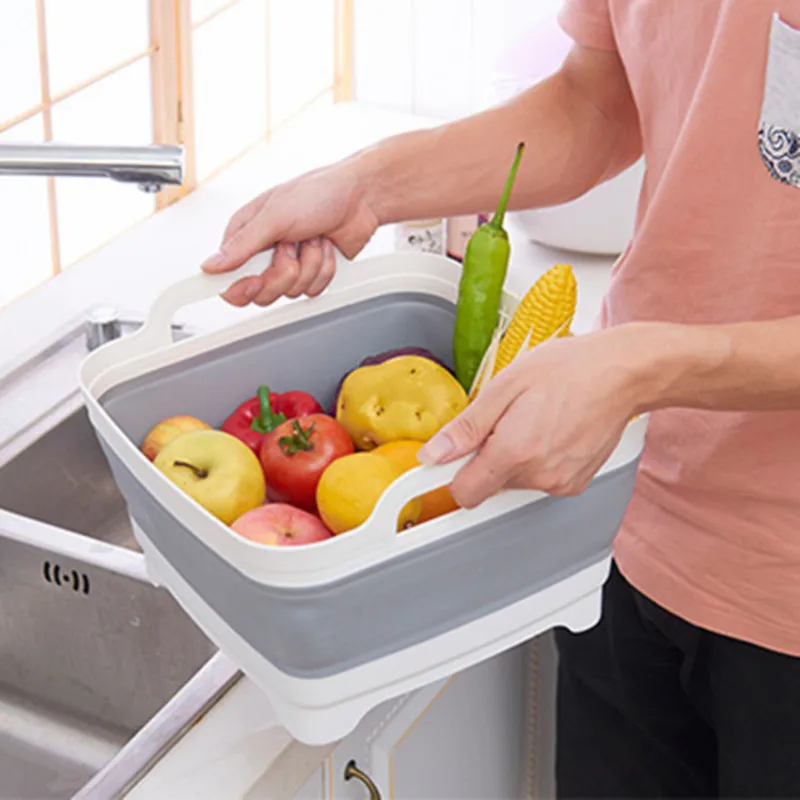 

Vegetable Drain Washbasin Storage Holder Container Kitchen Accessories Portable Folding Washing Fruit Bowl Basin Basket, As photo