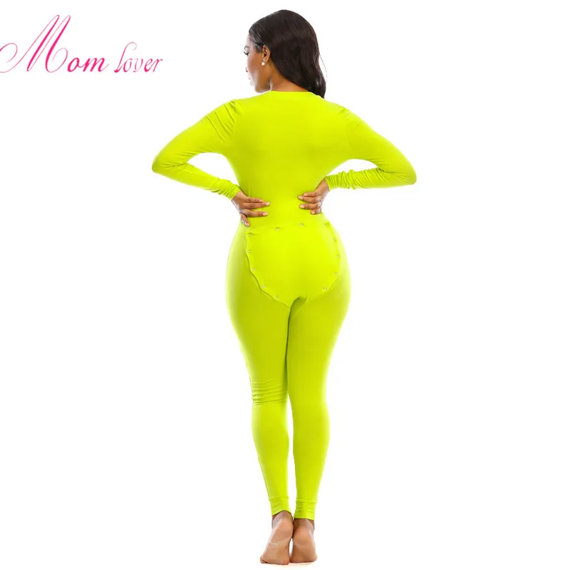 Momlover Custom Logo Plain Color Cotton Long Leg Onesie For Women Onesie Adult With Butt Flap 4621