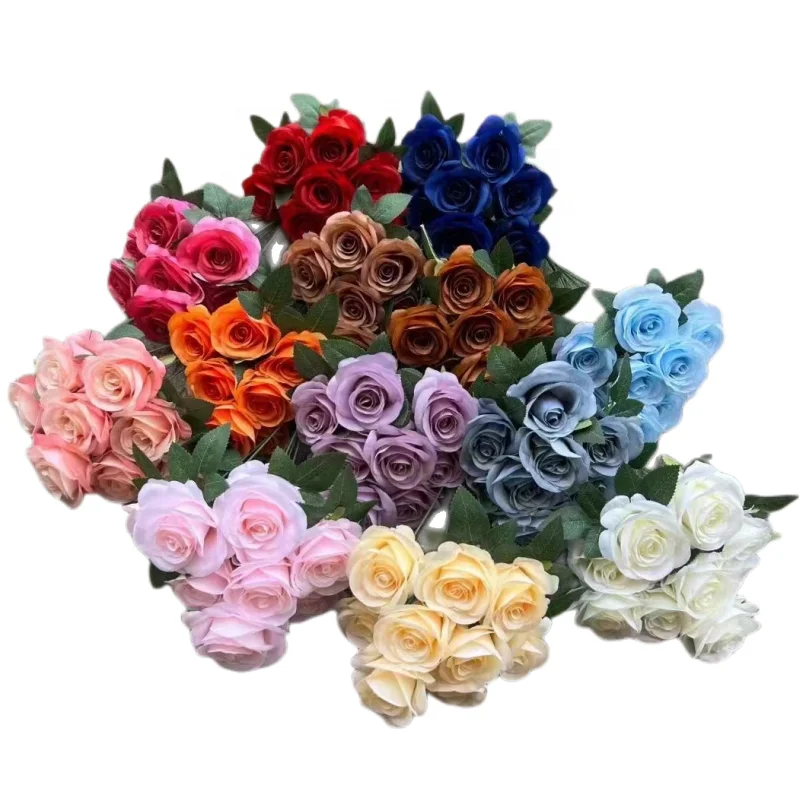 

Wholesale 9 heads silk simulated roses artificial flowers rose for wedding decoration