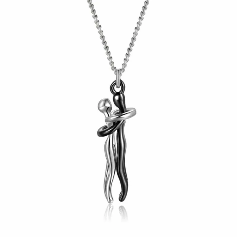 

Personality Couple Hug Silver Chain Pendant Necklace, As picture