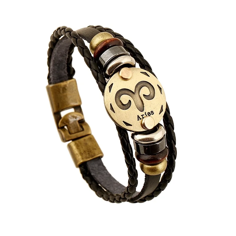 

The latest adornment twelve zodiac cow leather bracelet contracted multilayer retro braided lovers leather bracelet, As shown