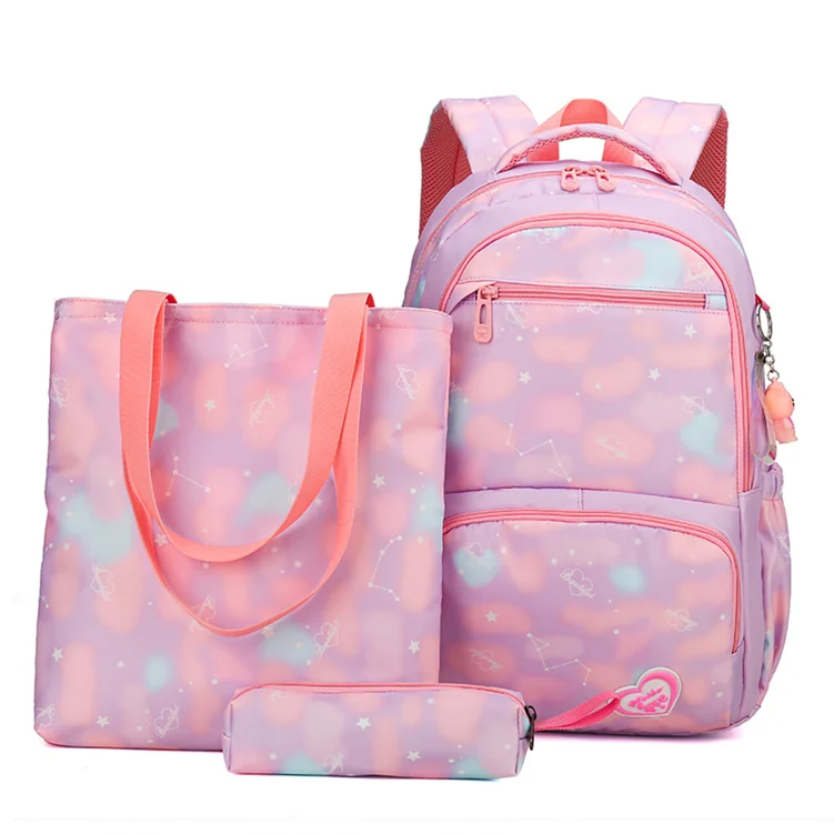 

School Bag Set 3pcs New Design Durable Waterproof Soft Kids Book Bag Set Rainbow School Backpack Bag Set 3 With Cute Ornaments, As picture