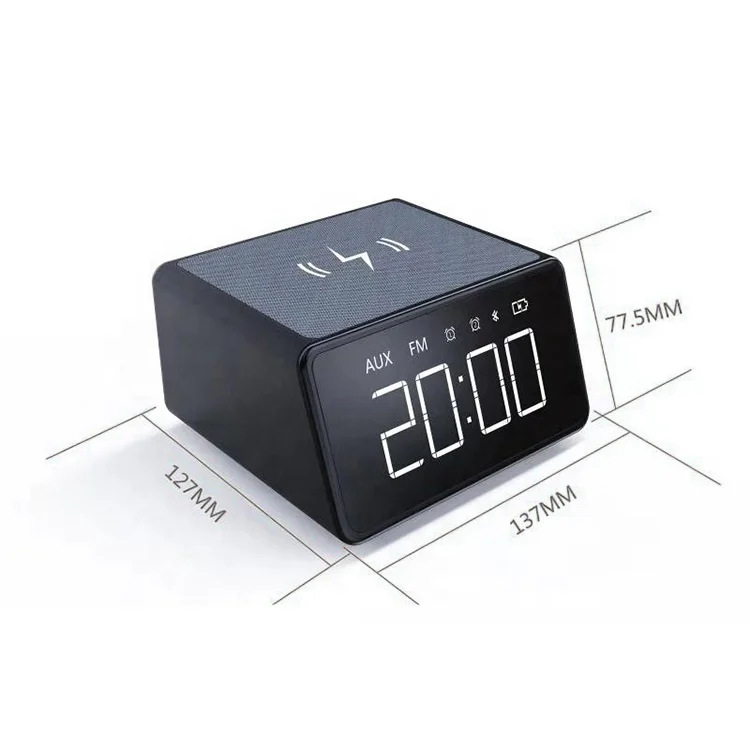 

ABS black charging mini alarm clock with wireless bluetooth speaker