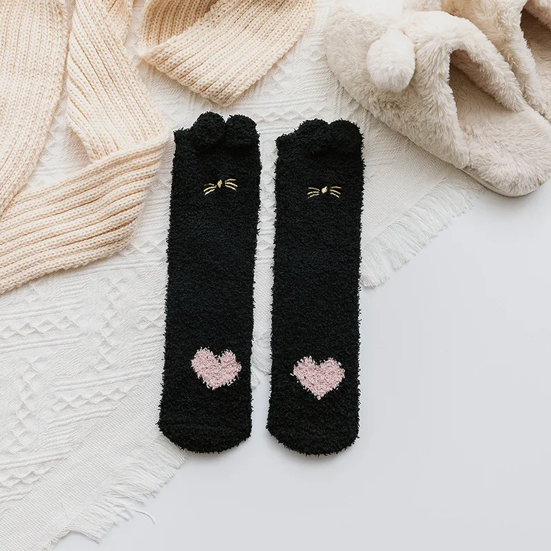 

Wholesale thick embroidery logo sleeping warm socks fuzzy slipper socks winter fluffy, Custom color