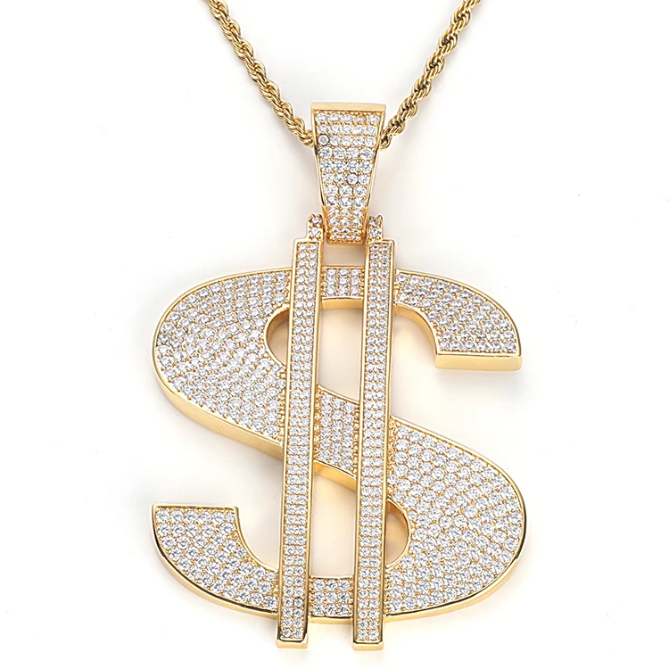 

JWY custom gold plated brass hip hop money iced out necklace rapper pendant necklace