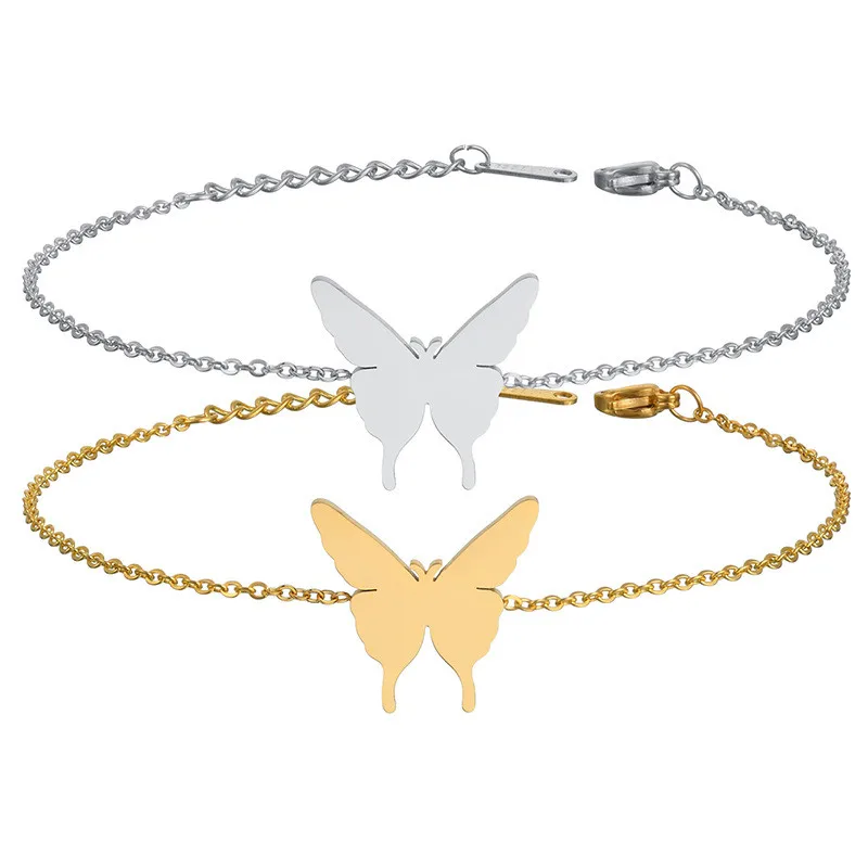 

Dainty Butterfly Charm Bracelet Chain Adjustable Silver Gold Plated Engraved Stainless Steel Bracelets Bangle Women Jewelry