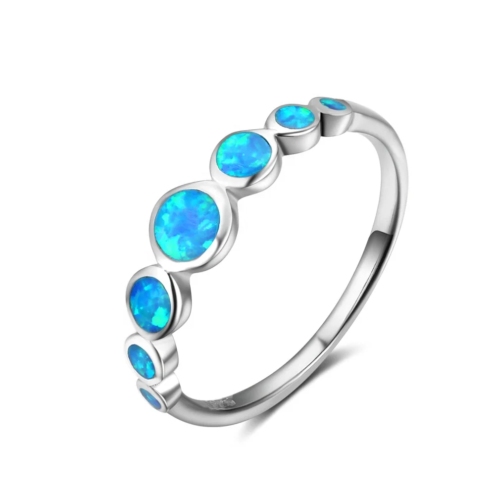 

Fashion White Gold Plated 925 Sterling Silver Wedding Jewelry Mix Round Blue Opal Ring