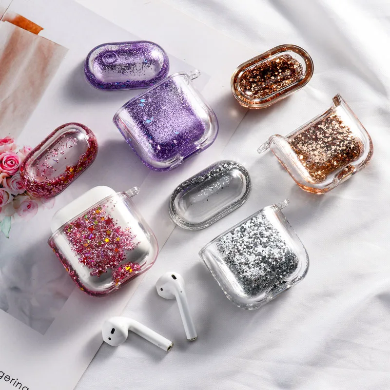 

Clear earbuds earphones Case For Airpods 2 1 Pro Luxury Waterfall Quicksand Liquid Flow Glitter Cover, Colorful
