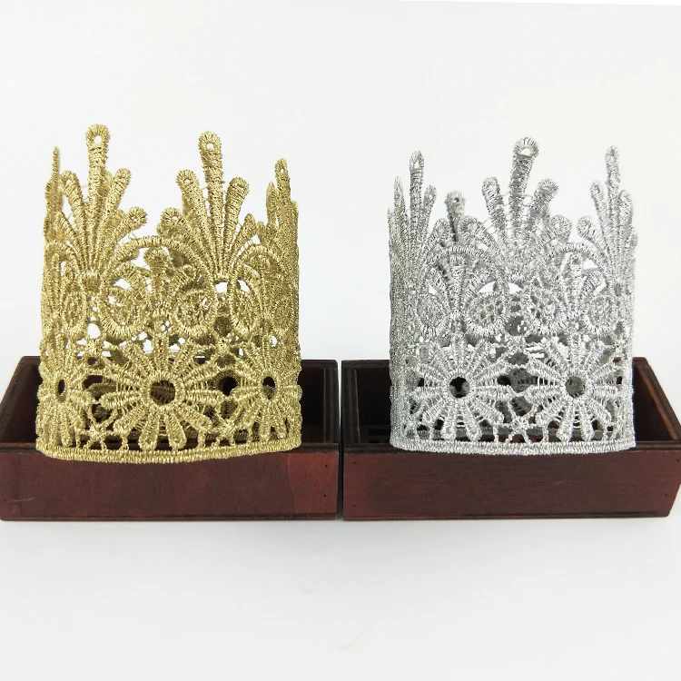 

Wholesale colorful gorgeous crown shape guipure lace trim, Gold/silver