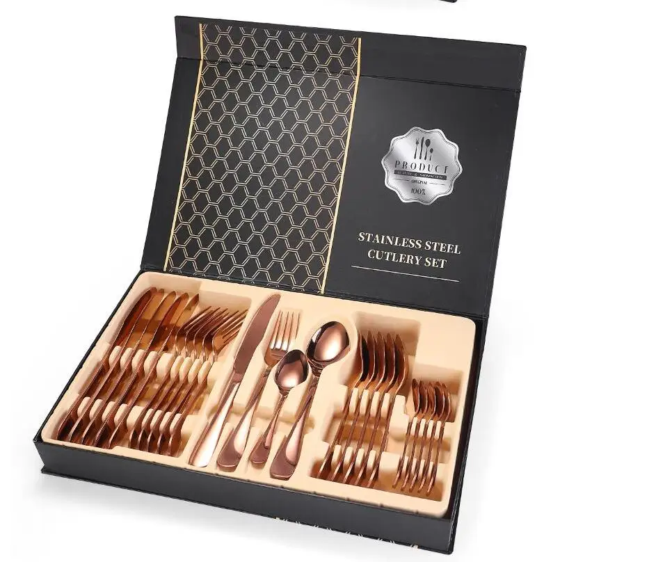 

Luxury Silverware Stainless Steel Flatware 24pcs Cutlery Set Copper Cutlery With Case, Sliver/gold/rose gold/rainbow