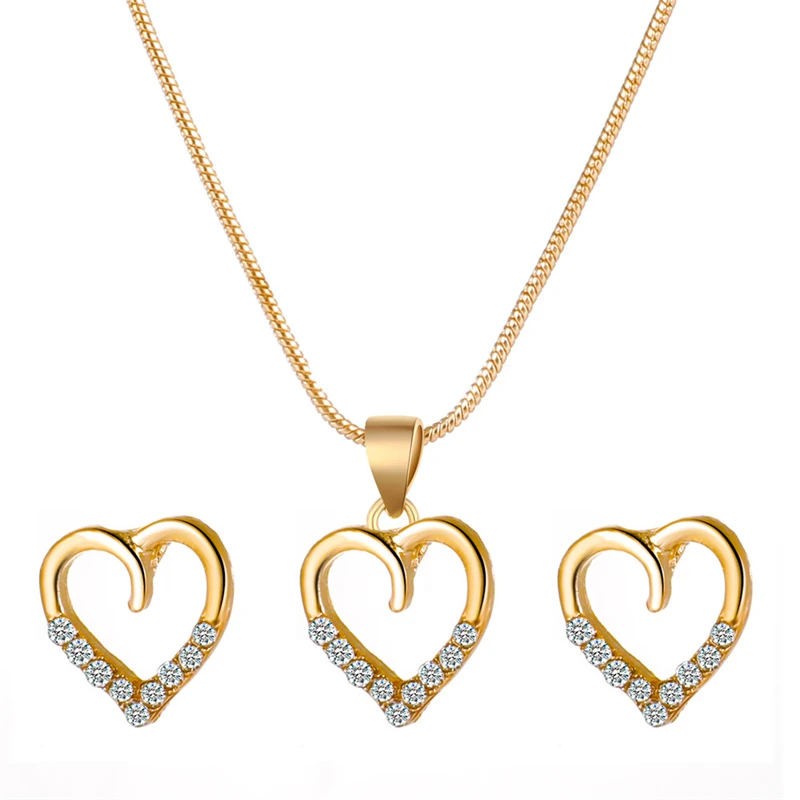 

gold plated jewelry sets, Heart shape earring set, diamond brazilian gold jewelry