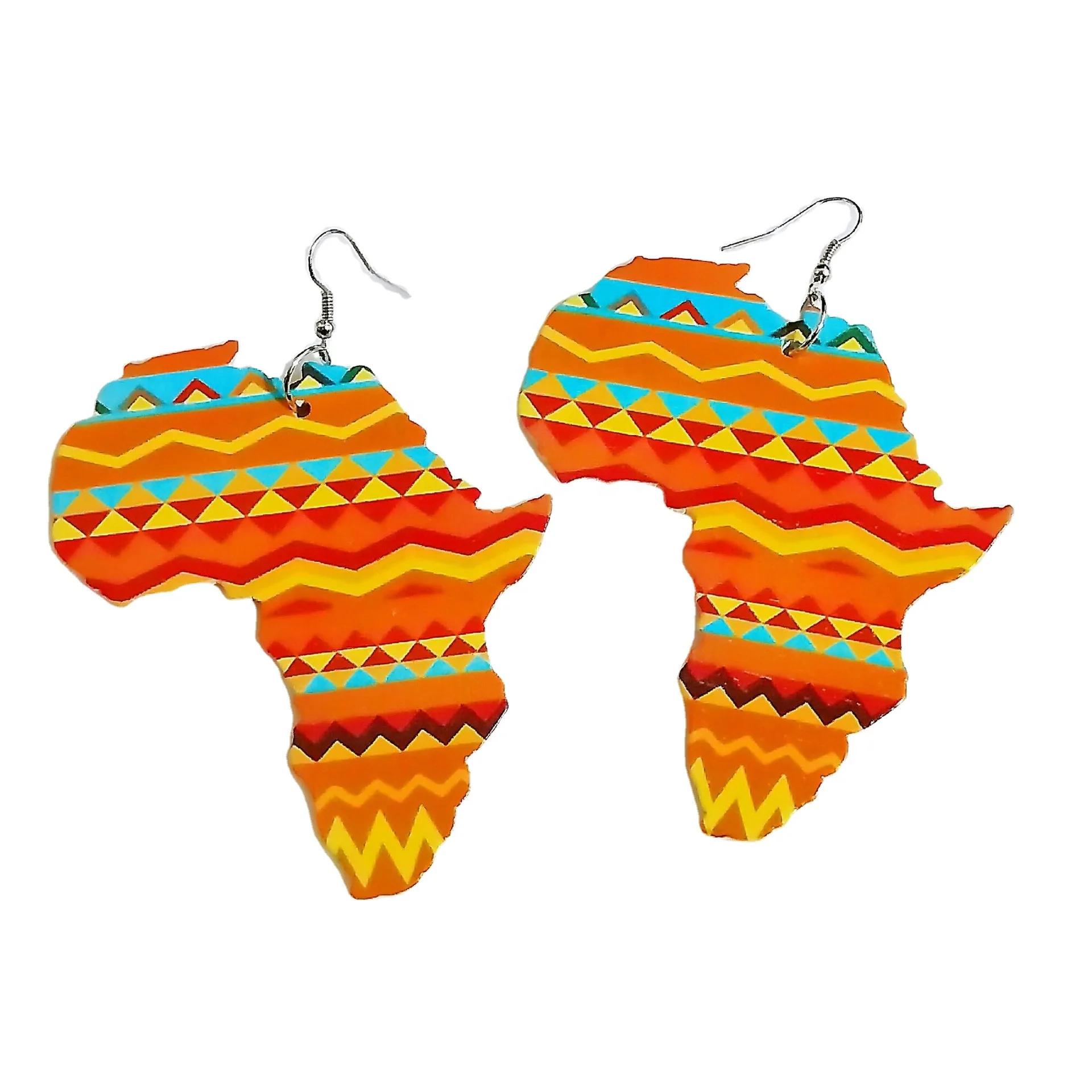 

Africa Shaped Earring Traditional Jewelry Accessories Wax Fabric Handmade Big Size Women Earrings African Map Print Earrings, Multiple colors