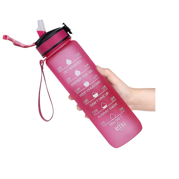 

32OZ tritan BPA free time marker frosted plastic motivational water bottle fitness with straw, Customized color acceptable