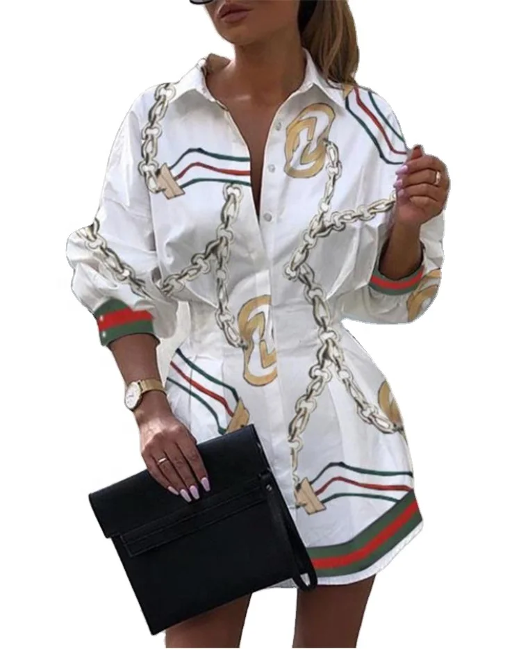 

New style printed fashion shirt with waist down lantern and long sleeve ladies' blouses &shirt