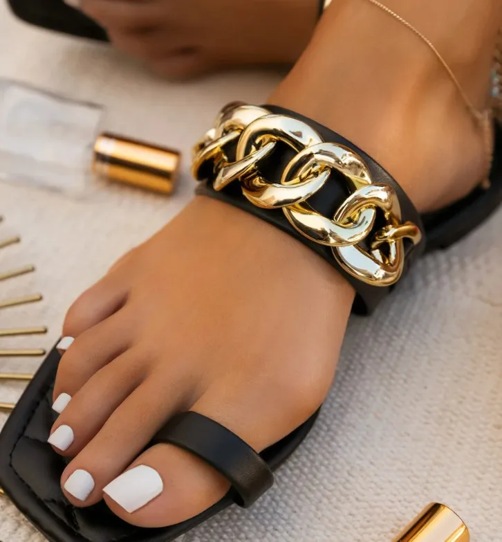 

Flat Shoes Open-Toe Chain Sandals Summer Slip-on Flip Flop summer slippers women's wholesale women's slippers leather ladies, Customized color