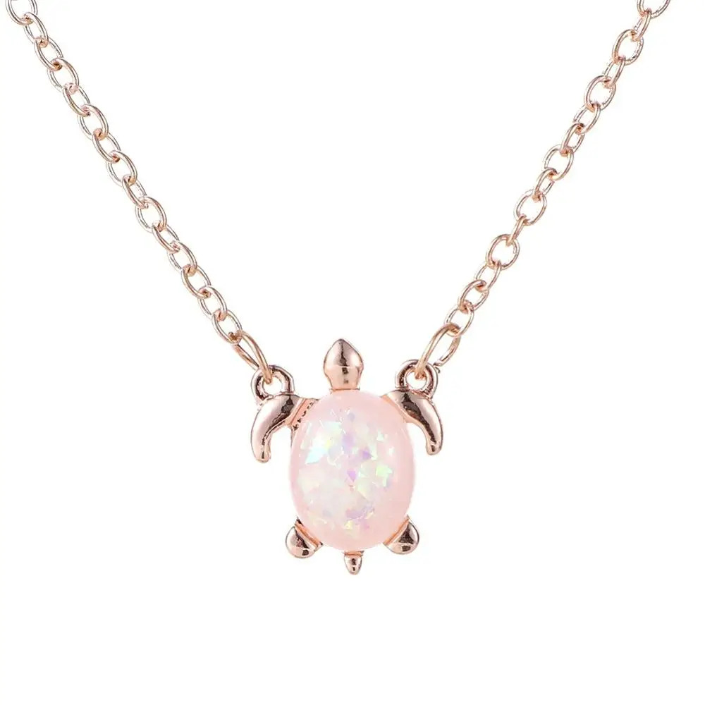 

Beach Holiday Personalized Rose Gold Chain Animal Necklace Delicate Pink Cute Opal Turtle Pendant Necklace, Picture