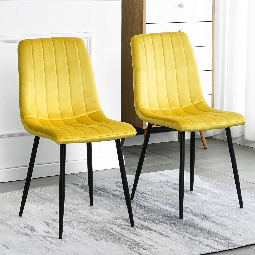 

Factory Directly Luxury Design Fabric Modern Yellow Velvet Accent Dining Chairs With metal Legs