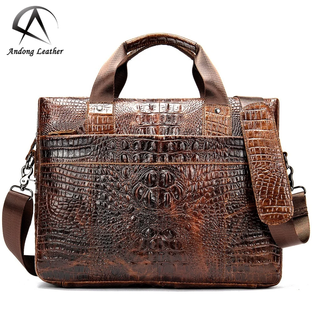 

Laptop Briefcase Handbag For Men Genuine Cow Leather Crocodile Pattern Shoulder Bag Europe Style Travel