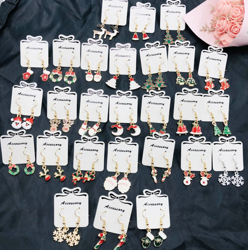 

Christmas carnival night festive atmosphere hat socks snowman elk pendant jewelry earrings for women