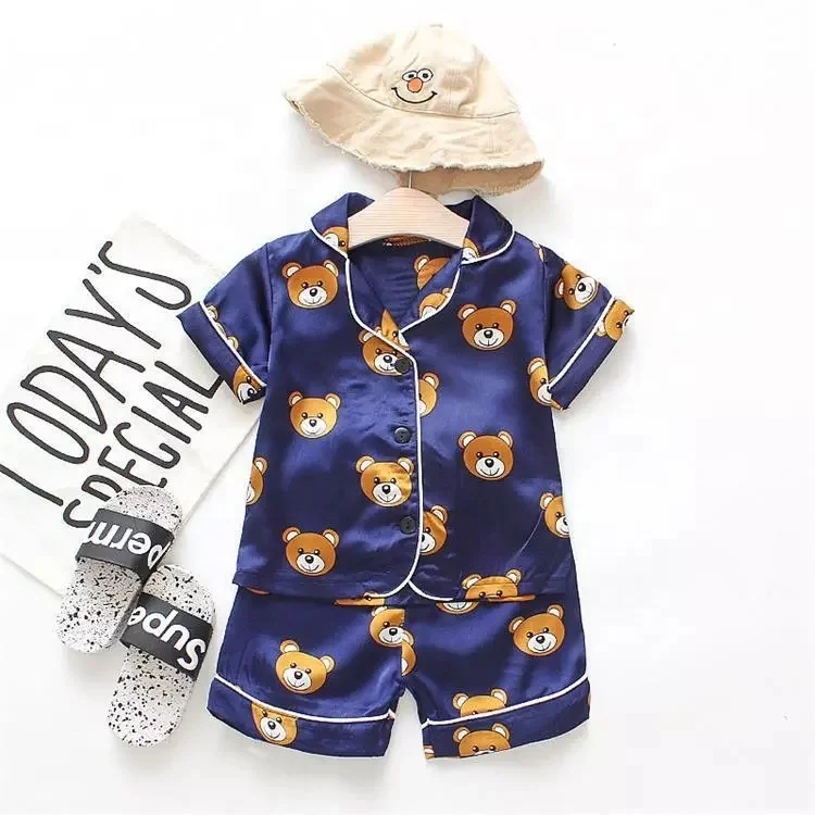 

summer kids cartoon silk pajamas baby pajamas cartoon silk pajamas, Photo color