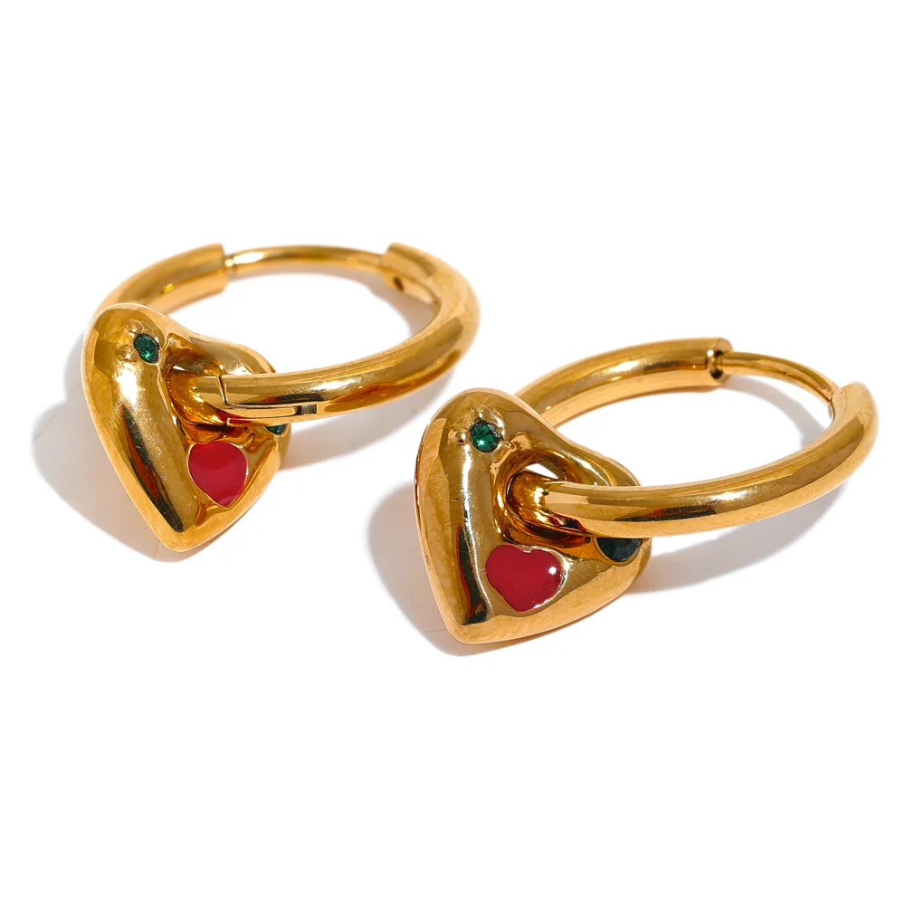 

JINYOU 312 Exquisite Stainless Steel Heart Love Hoop Earrings Enamel Zircon Romantic Fashion High Quality Jewelry Women Gift