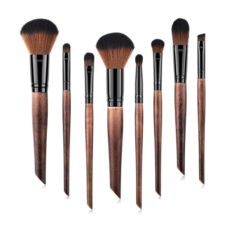 

Wholesale price ZNYBEAUTY 8pcs makeup brush set for daily use to professional makeup oblique end wood handle, Colorful