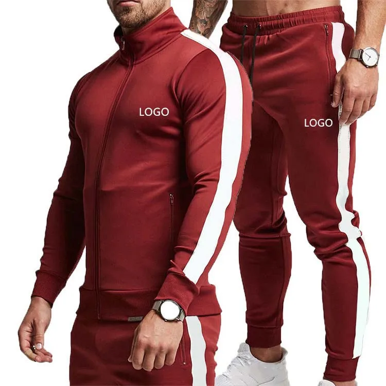 

Wholesale custom mens two piece embroidery logo track suit COLOR BLOCK 100% polyester jogging suit
