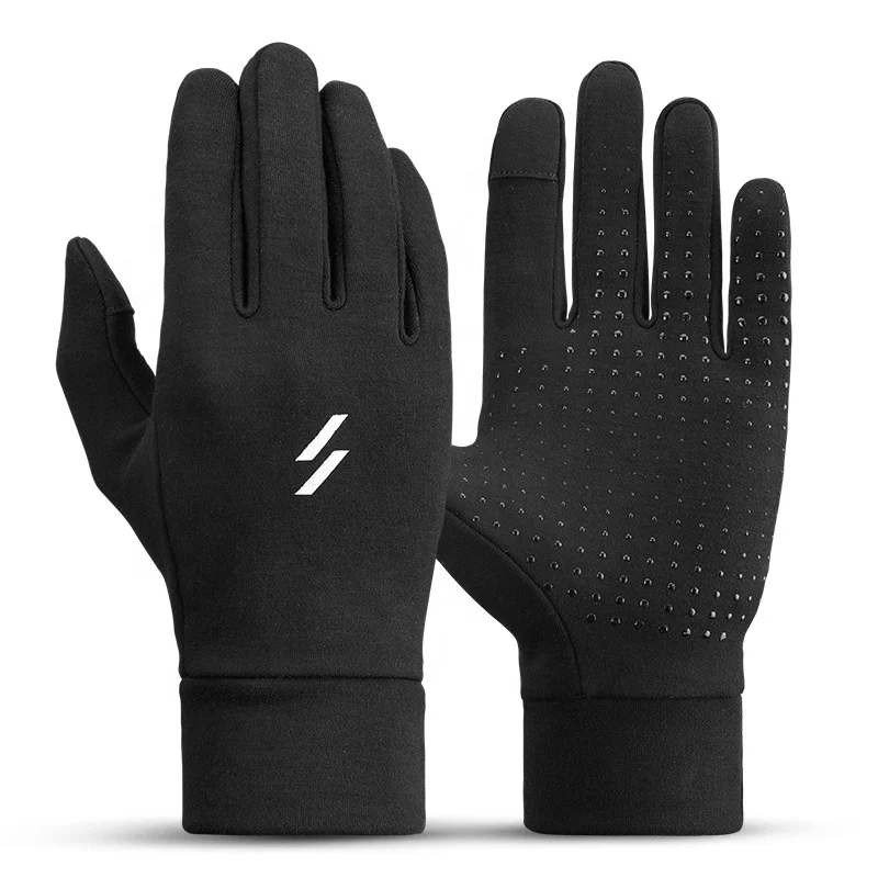 

Custom Long Finger Touch Screen Cycling Gloves Outdoor Sports Thin Winter Thermal Running Gloves, Black