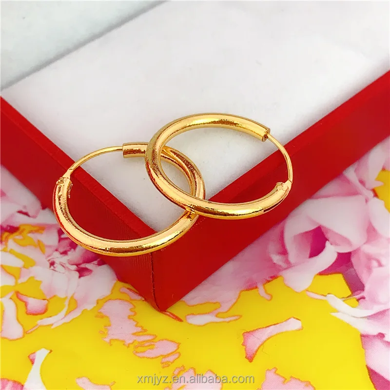 

Wholesale Sand Gold Earrings Thickened Copper Gold Plated Round Earrings Sand Gold Earrings 24K