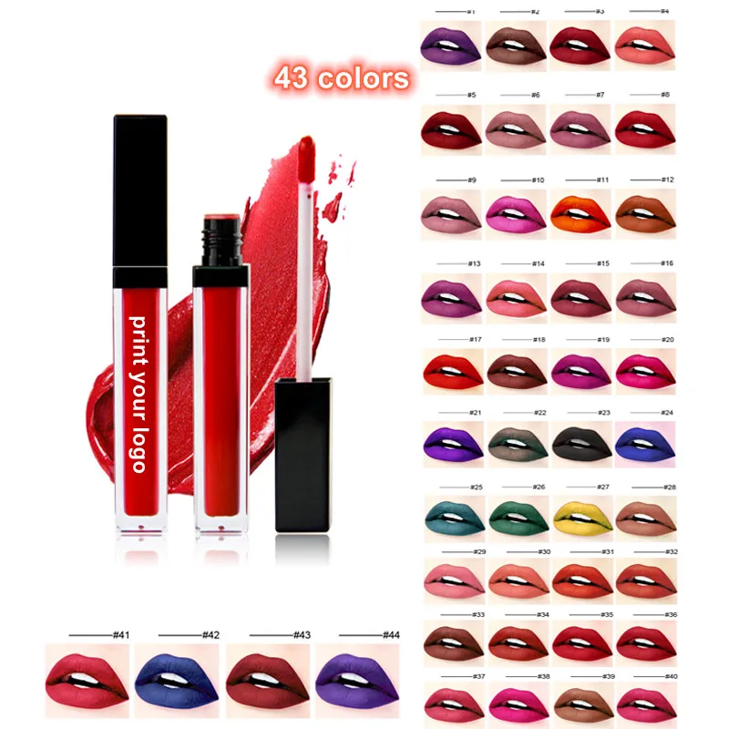 

New 44 Colors Vegan Lip Gloss Matte Waterproof Private Label Liquid Lipstick Custom Logo