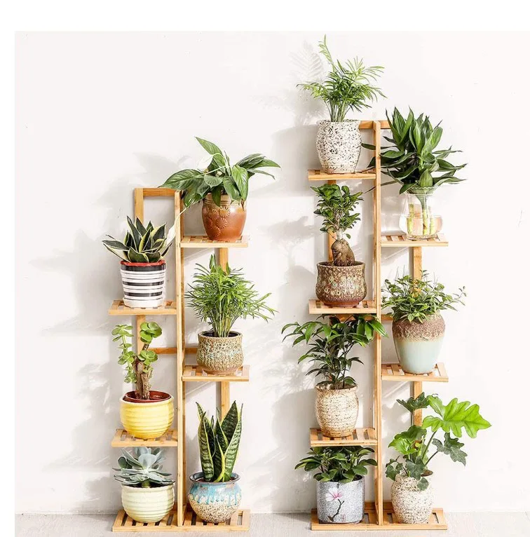 

Multiple Flower Display Holder 5 Tier Indoor Potted Rack Bamboo Plant Stand