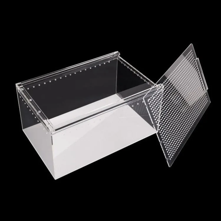 

Customized Magnetic Cover Lids Plastic Reptile Terrarium Display Case Acrylic Reptile Box, White transparent/black