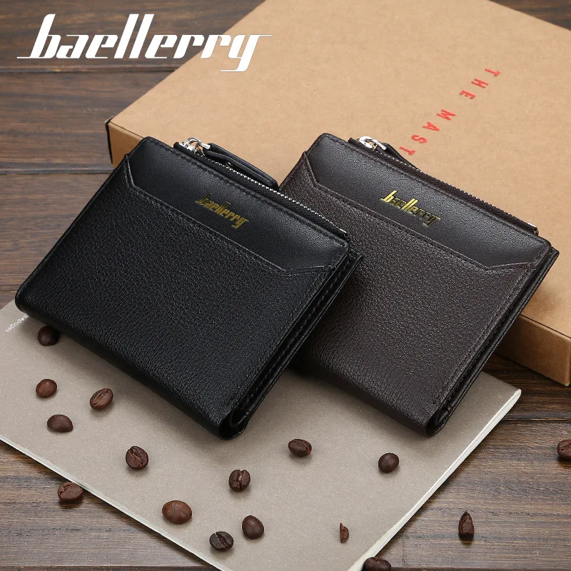 

billeteras hombre 2022 baellerry premium leather wallet rfid compact black leather wallet short zipper wallet for men coin purse, Picture shows