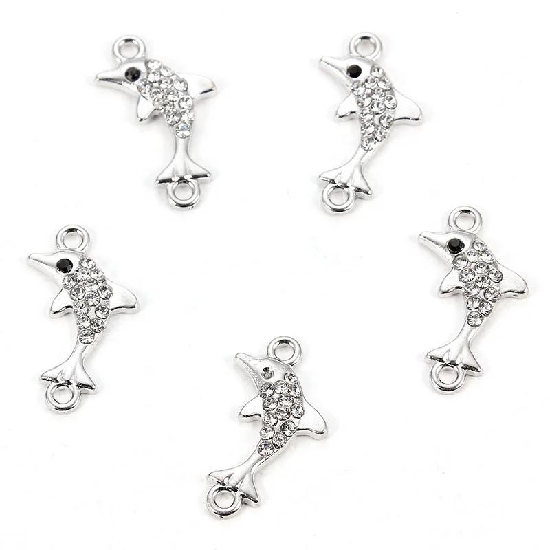 

Fashion Silver Color Dolphin Connector Charms Round Tree Rhinestones Fit DIY Bracelet Bangle Finding Jewelry Accessories, Picture show