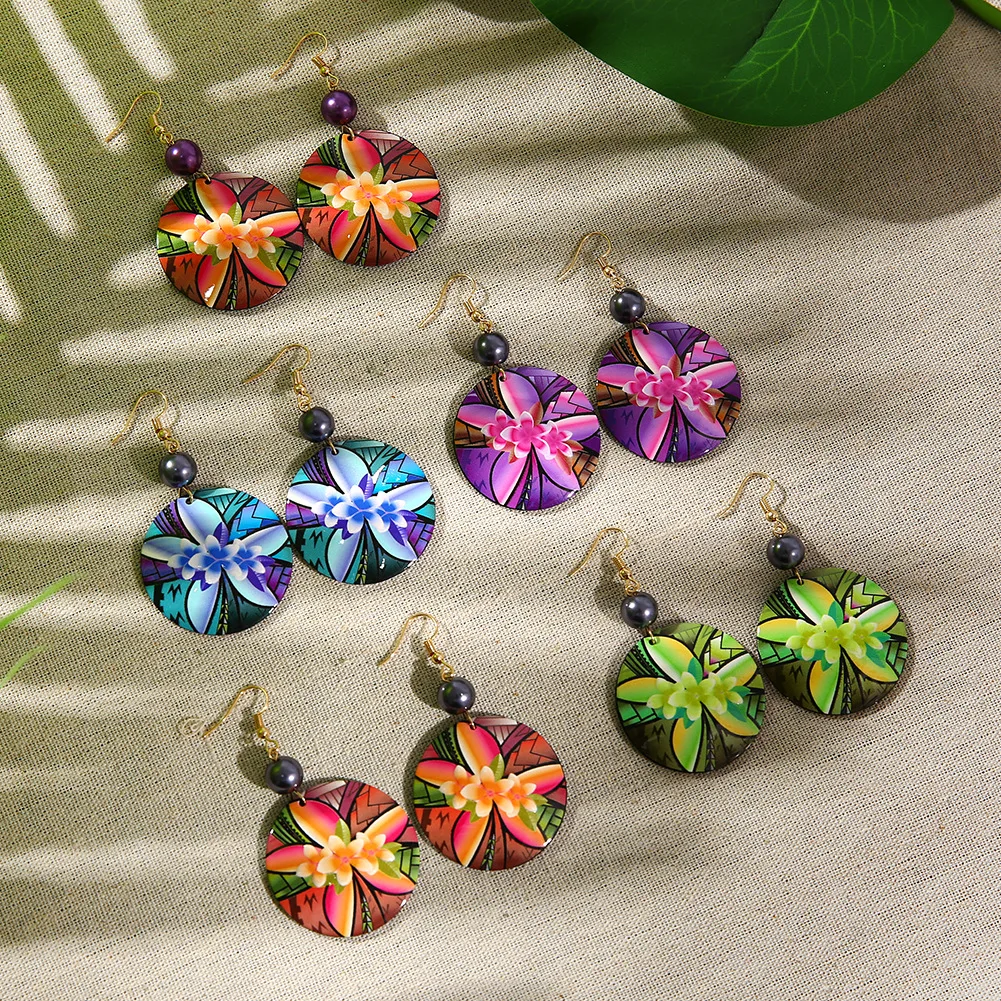 

2022 New Personality Atmosphere Daisy Acrylic Dangle Earrings For Women Ethnic Style Hawaiian Beach Round Drop Earrings