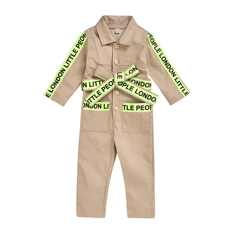 

Factory Supply Cotton Kids Bodysuits Letter Ribbon Kids Sets Clothes Children's Suit Boy Overalls Casual Jumpsuit Outfit, Khaki