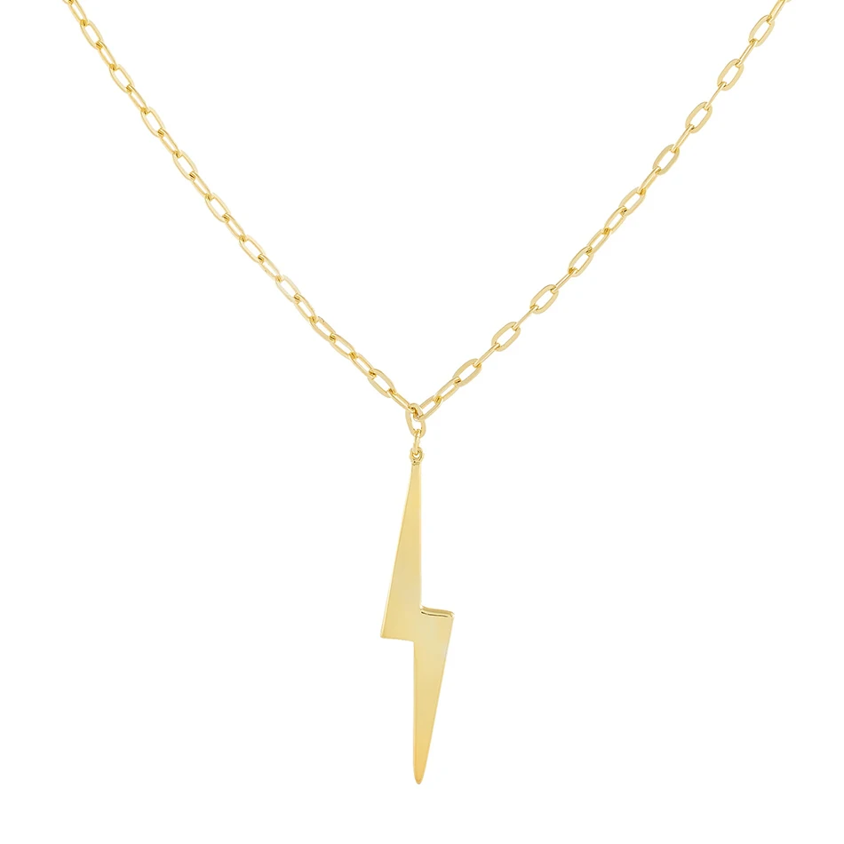 

925 sterling silver pendant necklace unique simple 14K gold plated thunder lightning necklace jewelry forcool girl