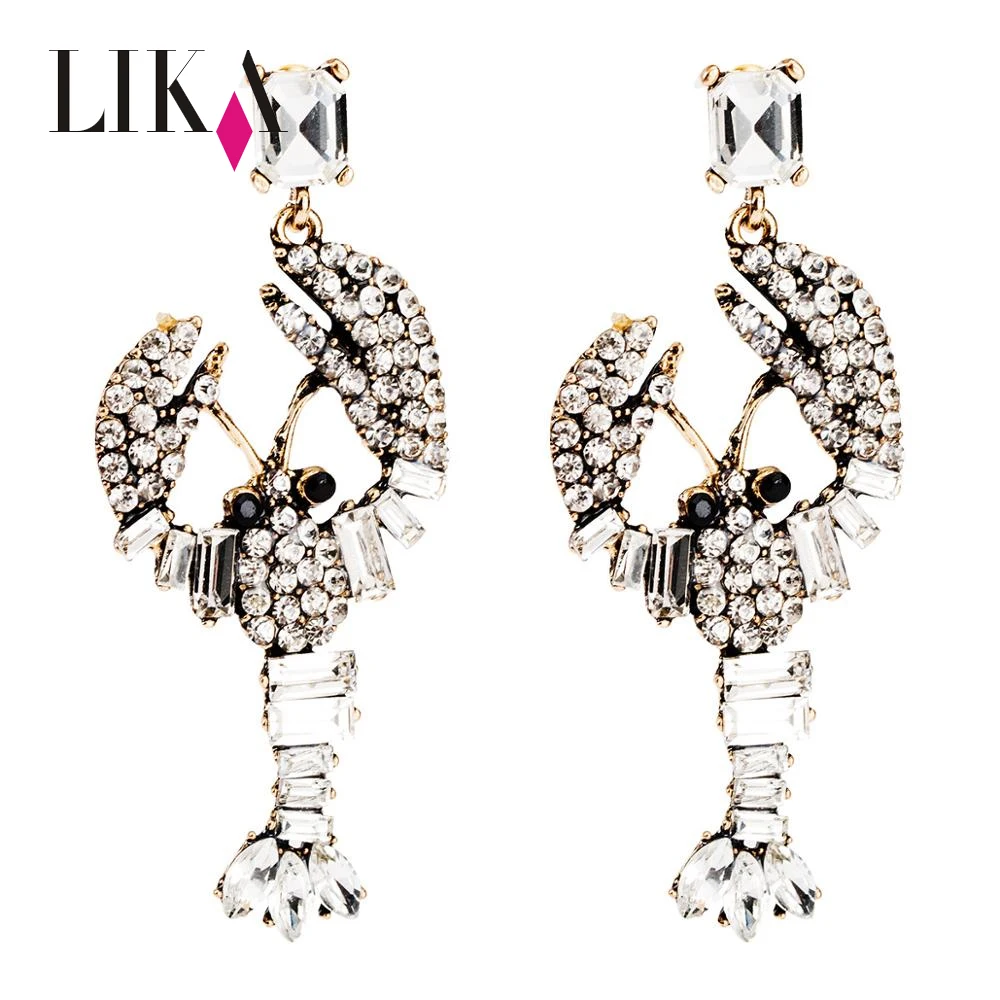 

LIKA Jewelry Wholesale Retro Acrylic Exaggerated Diamond Inlaid Rhinestone Lobster Scorpion shape Crystal Earrings For Women