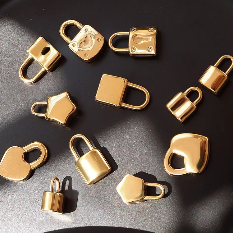 

S1186 High Quality Dainty Mini 18k Gold Plated Stainless Steel Padlock Lock Charm Pendants for Jewelry Making