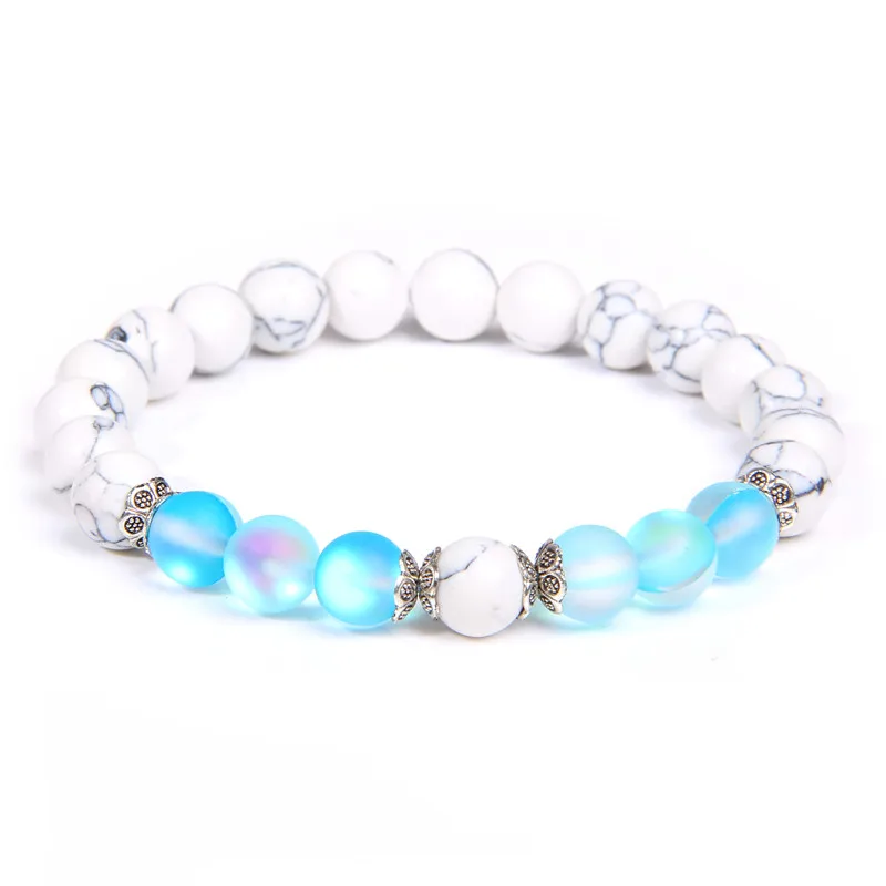 

White Turquoises Bead Jewelry Shiny Prayer Healing Couple Moonstone Stone Beads Bracelets