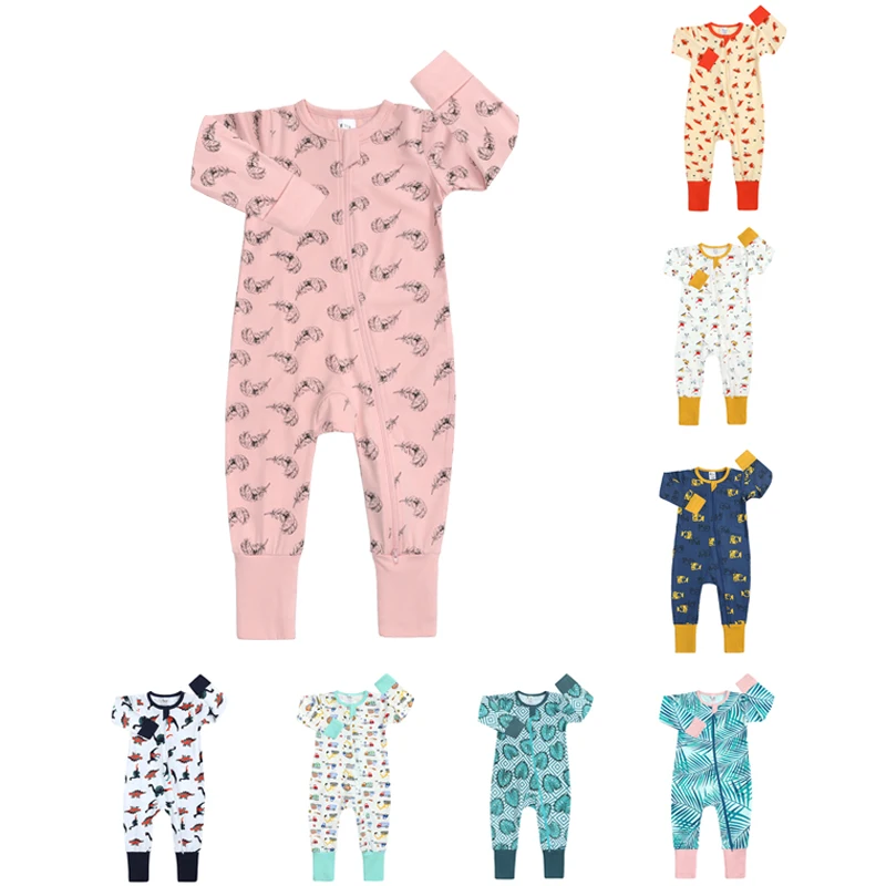 

Baby Girls' Rompers Double Zipper Sleepsuit Organic Cotton Pajamas Newborn Baby Clothes, As picture