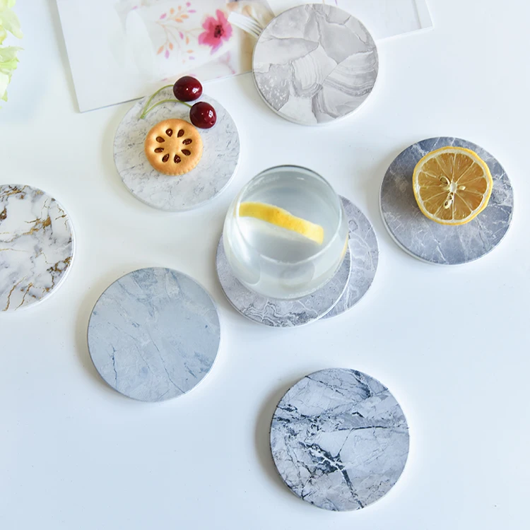 

High Quality Custom Logo Round Marble Pattern Ceramic Drink Coasters For Gift