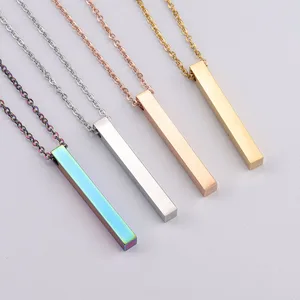 Stainless Steel 3D Engraving Personalized Bar Blank Stamp Custom Made Engraved DIY Square Strip Pendant Necklace 2