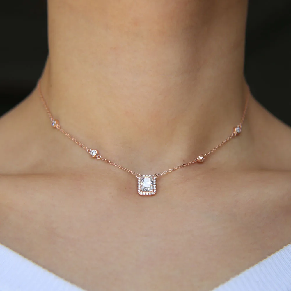 

rose gold plated AAA bling diamond cubic zirconia wedding engagement gift 925 sterling silver necklace