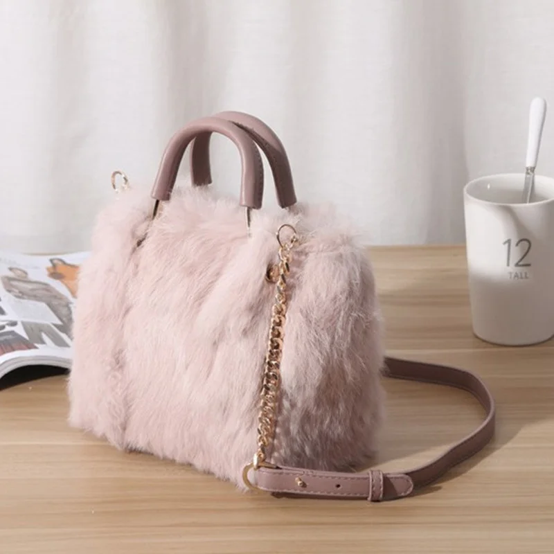 

Stabile High Quality Luxury Real Rabbit Fur Pink Fur Bag Handbag / Winter Fur Shoulder Bag