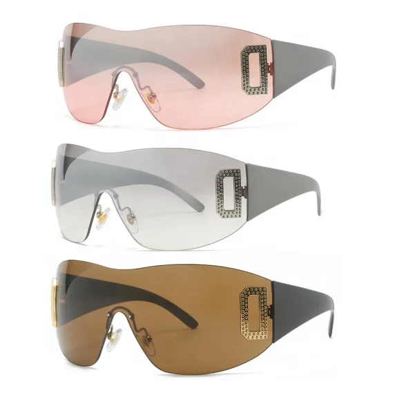 

Accessories Frame Rimless Sunglasses Gafas De Sol One Piece Lens Wrap Around 2023 Diamond Inlaid Sunglasses